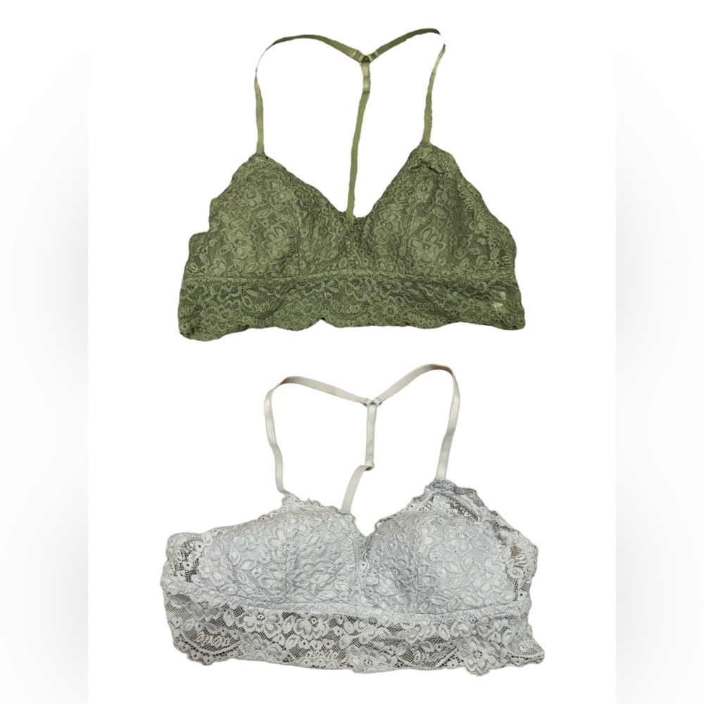 Aerie 2/$24 Baby Blue Olive Green Bralette Bra Adjustable Racerback Size XS